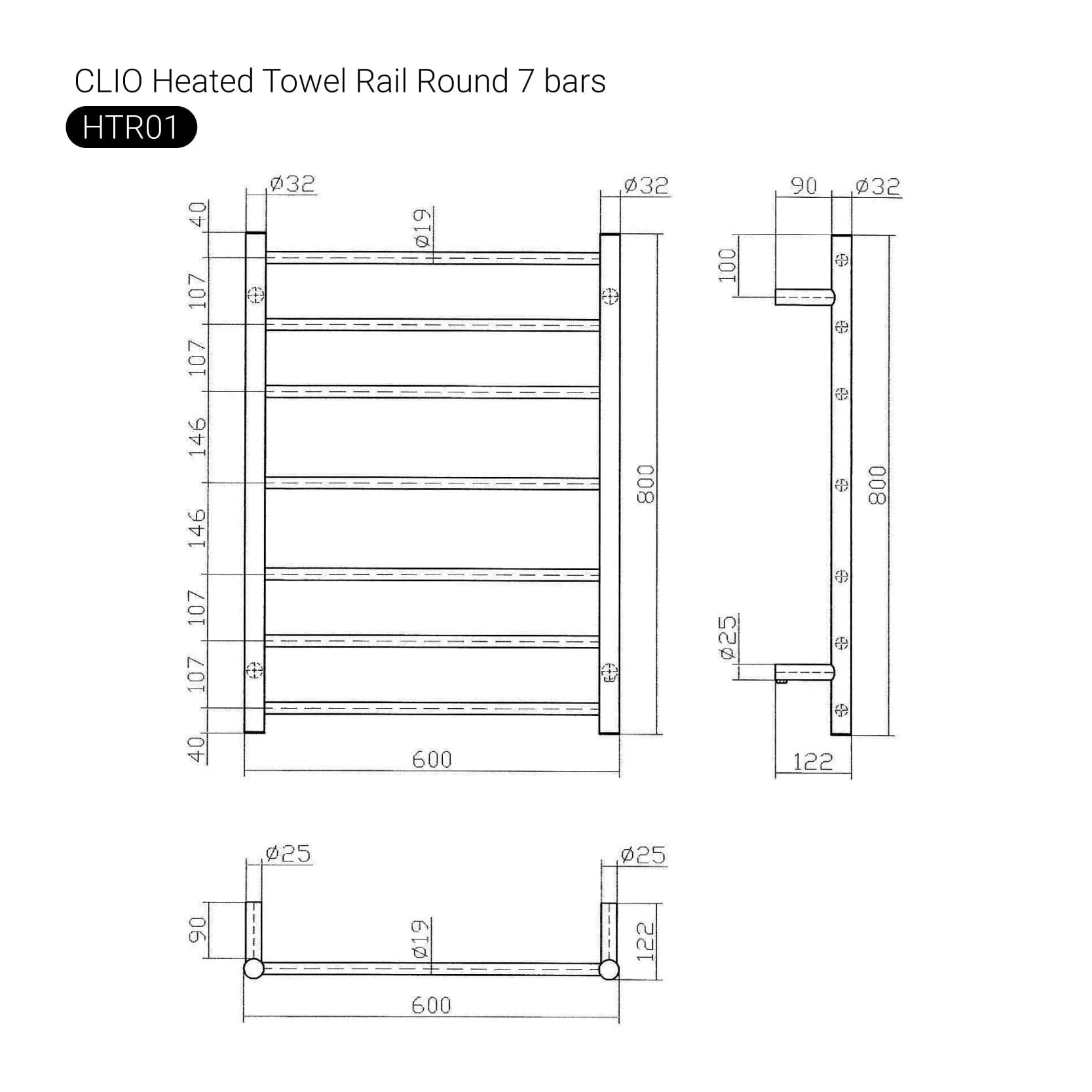 CLIO Heated Towel Rail Round Gunmetal
