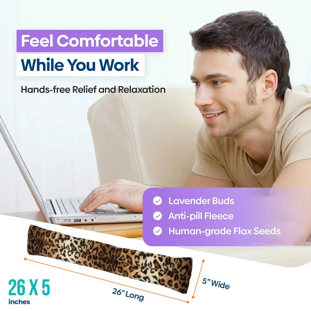 Lavender-scented Microwavable Neck Heating Wrap with Flax Seeds, 26"x5", Leopard Skin Print