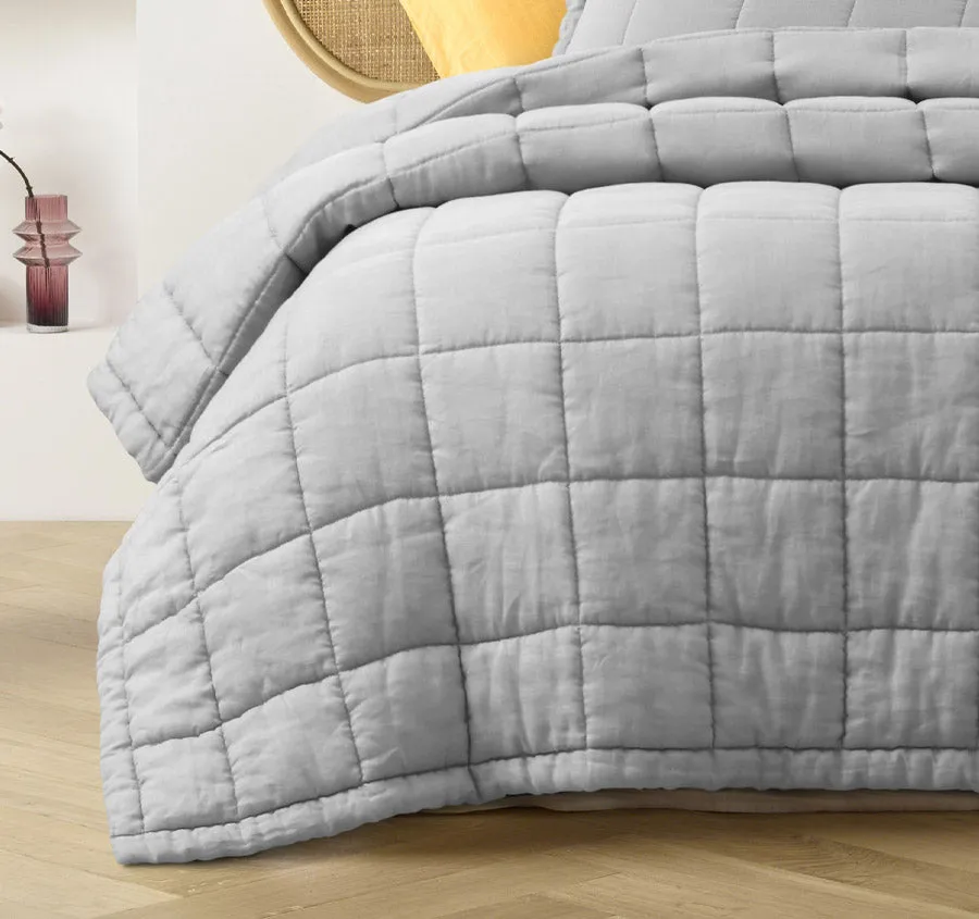 Stonewashed French Linen Coverlet Set Range Dove Grey